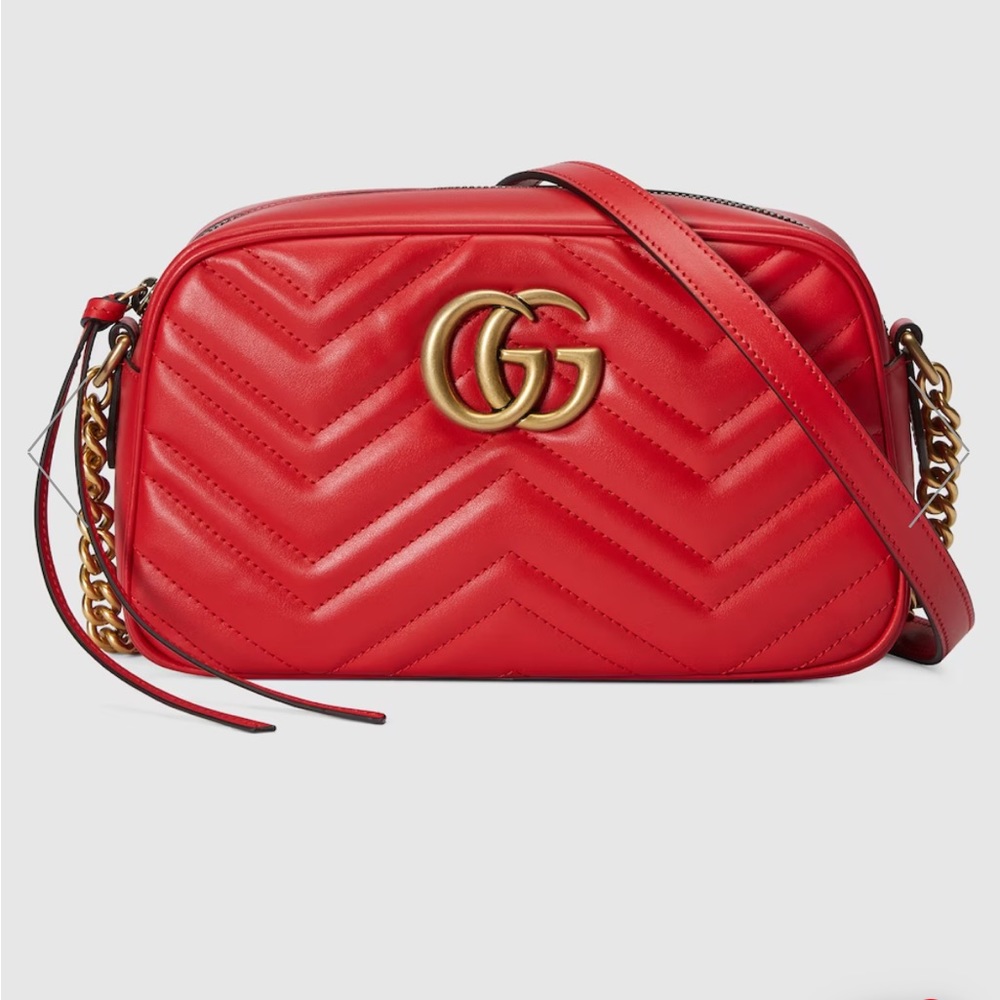 Authentic GG MARMONT MATELASSÉ SMALL SHOULDER BAG- Red